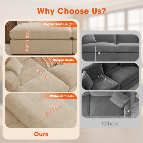 81" Oversized Double Chaise Lounge, Cloud Boneless Sofa Bed, Khaki, view 7