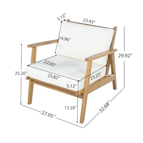 Arber Acacia Wood Lounge Chair Outdoor with Removable Cushion, Solid Wood Patio Accent Chair with Cushion, Patio Furniture Set Sofa Chair, Beige+Light Teak
