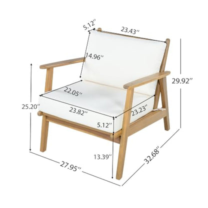Arber Acacia Wood Lounge Chair Outdoor with Removable Cushion, Solid Wood Patio Accent Chair with Cushion, Patio Furniture Set Sofa Chair, Beige+Light Teak