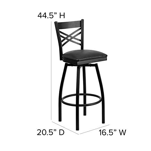 Hercules Series "X" Back Metal Restaurant Barstool, Modern Upholstered Armless Bar Height Chair for Restaurants and Kitchens, Black