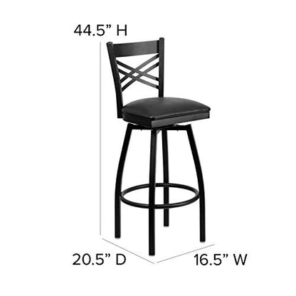 Hercules Series "X" Back Metal Restaurant Barstool, Modern Upholstered Armless Bar Height Chair for Restaurants and Kitchens, Black