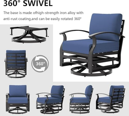 Patio Furniture Set 5-Piece Aluminum Armrest Sofa, Modern Outdoor Living Room Set with 55000 BTU Propane Aluminum Fireplace, Outdoor Rotary Joystick with Thick Cushion