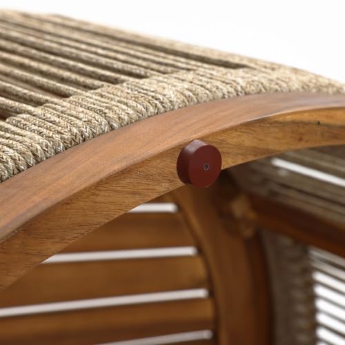 LuxenHome Outdoor Coffee Table, 31'' Acacia Wood Rope Drum Round Sides Patio Tables, Modern Farmhouse Garden Coffee Table, Outdoor Furniture for Porch, Balcony, Outside Furniture