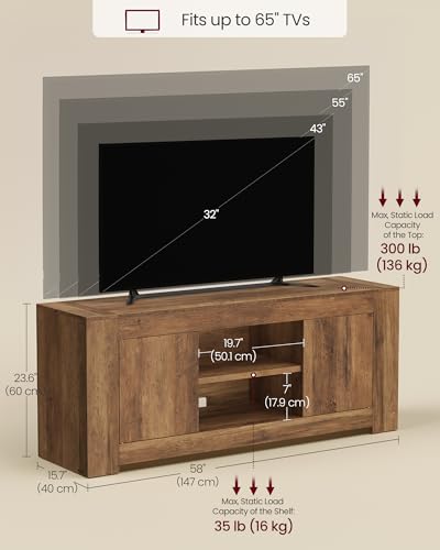 VASAGLE TV Stand, Farmhouse Entertainment Center with Storage Cabinets, view 3