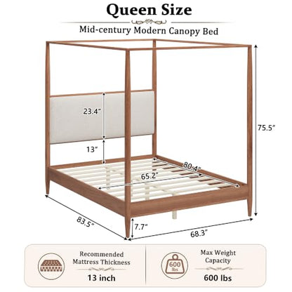RuiSiSi Queen Size Canopy Bed Frame with Boucle Headboard, view 3