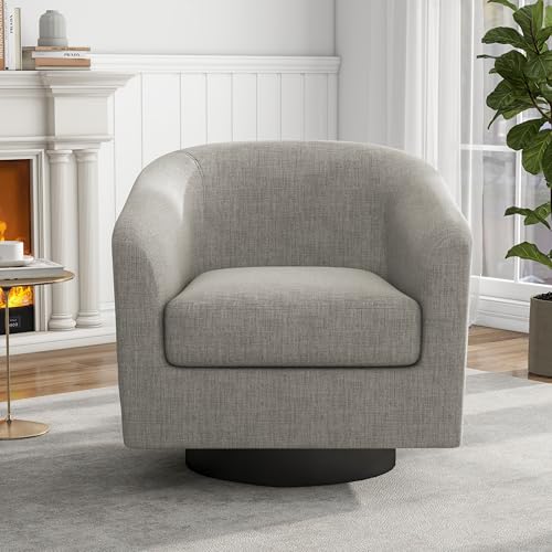 Swivel Accent Chair, Fabric Upholstered Barrel Club Chair, Khaki | Modern Round Armchair | Comfy Reading Seat with Removable Cushion | For Living Room, Bedroom, Office