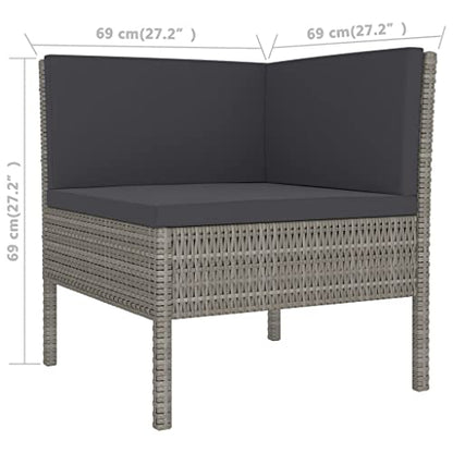 9 Piece Modular Outdoor Sectional Sofa Set, Grey PE Rattan Patio Conversation Furniture Set with Table and Anthracite Cushions for Backyard Garden Porch
