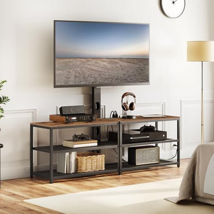 59" TV Stand with Mount and 4 Power Outlets, Entertainment Center Media Console, Swivel TV Stand Mount up to 75 inch TVs, Height Adjustable, Metal Frame for Living Room, Bedroom TVHR35E01V
