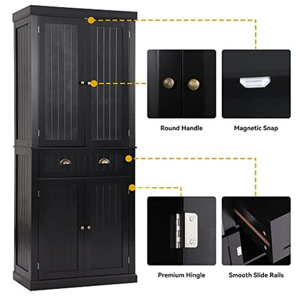 Tall Black Kitchen Storage Cabinet with Adjustable Shelves, view 8