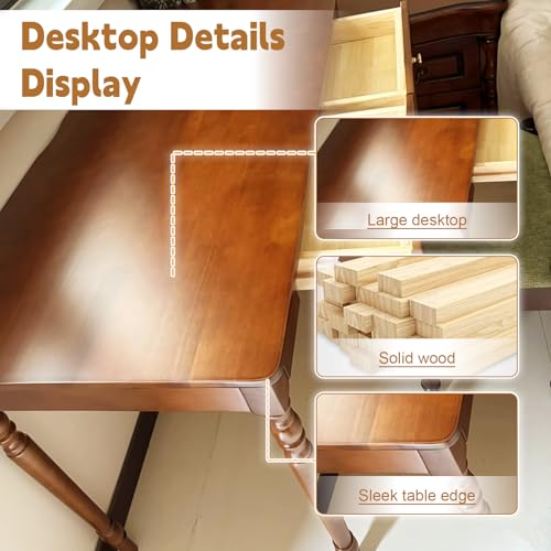Solid Wood French Country Desk, Writing Desk with Storage Drawers, view 6