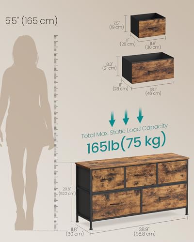 SONGMICS Dresser for Bedroom, Wide Dresser with 5 Fabric Drawers, view 3