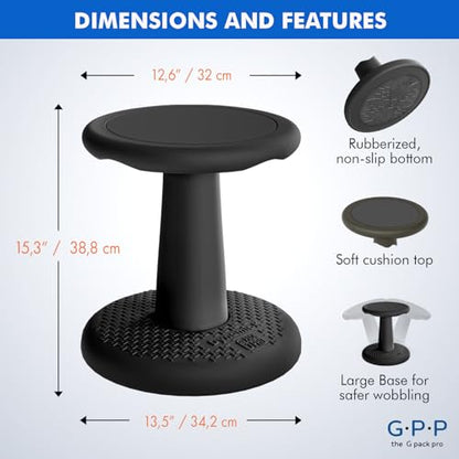 Gpack-pro Kids Wobble Stools, 2-Pack, 15.3-Inch Active Seating, Black