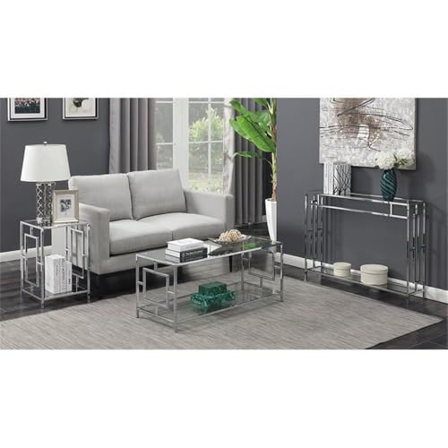 Town Square Chrome Console Table 42" - Contemporary Modern Sofa Table with Storage Shelf, Narrow Entryway Hall Table for Living Room, Bedroom, Bathroom, Glass/Chrome