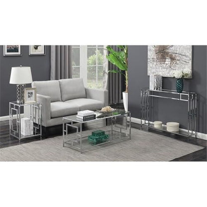 Town Square Chrome Console Table 42" - Contemporary Modern Sofa Table with Storage Shelf, Narrow Entryway Hall Table for Living Room, Bedroom, Bathroom, Glass/Chrome