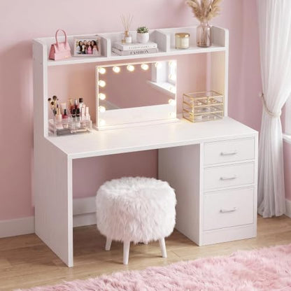 Wood Desk with Hutch and 3 Drawers， White, view 6
