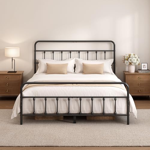 Full Size Metal Bed Frame with Headboard and Footboard,Black, view 2