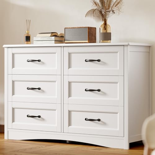 47" 6 Drawer Dresser, White Wide Chest of Drawers for Bedroom, view 2