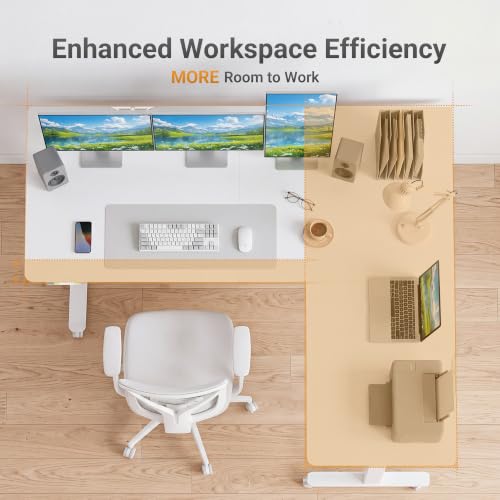 63''*55'' L Shaped Standing Desk Adjustable Height, White, view 5