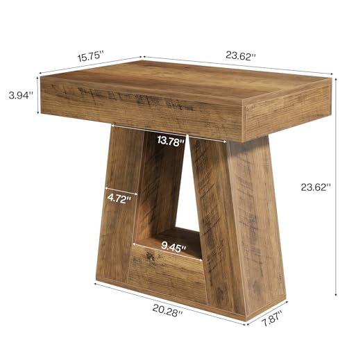 Tribesigns 24" Side Table, Narrow End Table with 2-Tier Storage Shelf, Farmhouse Wooden Nightstand Accent Table with Trapezoid Base for Living Room, Bedroom, Small Spaces, Brown