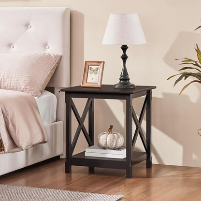 Yaheetech X-Design End Tables Set of 2, Sofa Side Table with Storage Shelf, 2 Tier Side Stand Small Table for Living Room Sofa Study, Easy Assembly, Dark Coffee