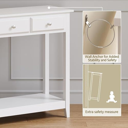 Yaheetech Console Table with 3 Drawers, 42" Entryway Table with Storage Shelves, Narrow Long Sofa Couch Tables for Living Room, Hallway, Foyer, Hall, White