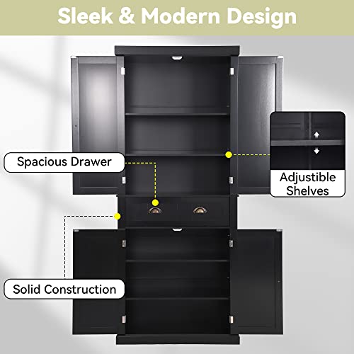 Tall Black Kitchen Storage Cabinet with Adjustable Shelves, view 5