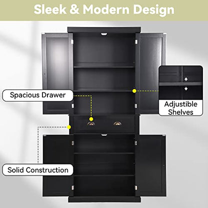 Tall Black Kitchen Storage Cabinet with Adjustable Shelves, view 5