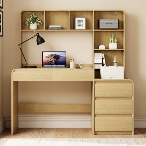 55.1" Computer Desk with Hutch & 4 Storage Drawers, view 4
