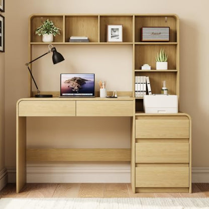55.1" Computer Desk with Hutch & 4 Storage Drawers, view 4