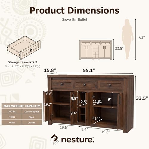 Sideboard Buffet Cabinet with Storage, view 3