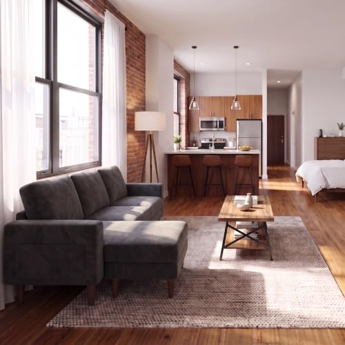 72" L Shaped Sofa Couches for Small Spaces, Apartment Charcoal Gray, view 7