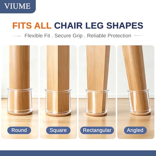 24 Pcs Chair Leg Floor Protectors for Hardwood Floors Silicone Covers Felt Pads Furniture Leg Caps Anti-Scratch Reduce Noise Fit (1-5/16" to 2")