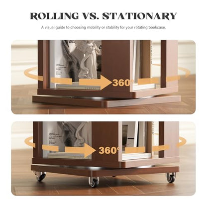 79.2-Inch 6 Tier Solid Wood Rotating Bookshelf Tower on Wheels, view 4