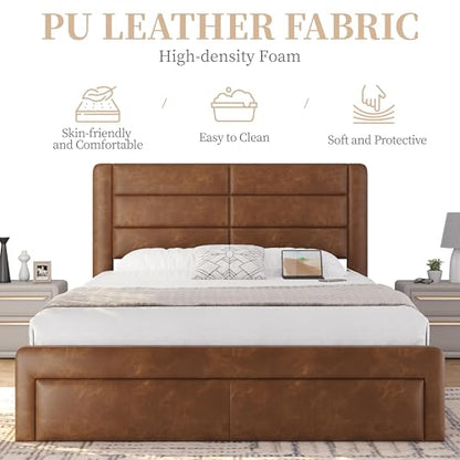 Queen Upholstered Bed Frame with Storage & Charging, view 5