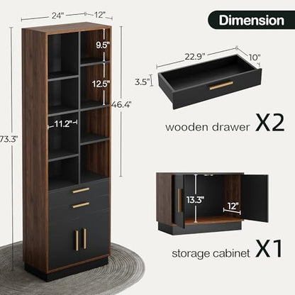 73.3" Bookcase with 2 Drawers and Doors, 8 Storage Cubes, view 3