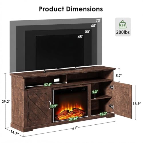 Fireplace TV Stand for 70 inch TV, Farmhouse Entertainment Center with Storage, view 3
