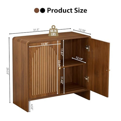Sideboard Buffet Cabinet with Storage, Wood Arched Storage Cabinet with 2 Doors and Adjustable Shelf, Small Curved Entryway Accent Cabinet for Living Room Hallway Kitchen Dining Room, Walnut