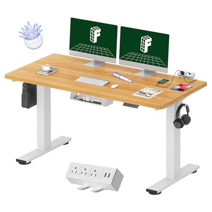 FLEXISPOT EN2 55"x28" Whole-Piece Standing Desk with Power Strip, Maple, view 2
