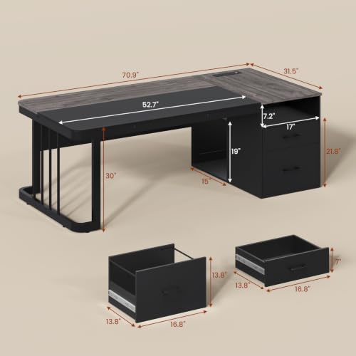 70.9" Executive Desk with Power Outlet, view 3