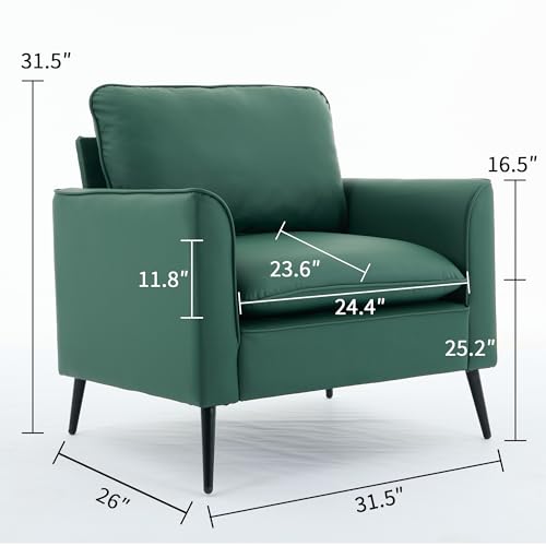Modern Faux Leather Chair Set of 2, Oversized Arm Chair for Living Room, Mid-Century Accent Sofa for Bedroom Comfy, Upholstered Single Sofa Readingchair for Waiting Room and conference room,Green