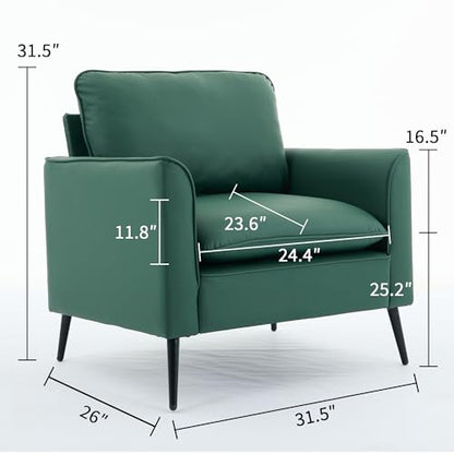 Modern Faux Leather Chair Set of 2, Oversized Arm Chair for Living Room, Mid-Century Accent Sofa for Bedroom Comfy, Upholstered Single Sofa Readingchair for Waiting Room and conference room,Green