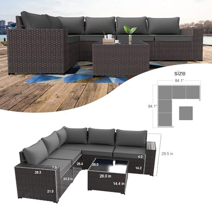 6PCS Outdoor Patio Furniture Set PE Wicker Rattan Sectional Sofa Patio Conversation Sets,Grey