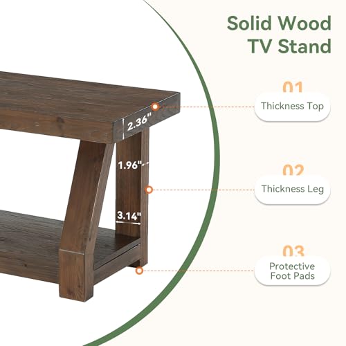 63" Solid Wood TV Stand, 2-Tier Media Console with Open Storage, view 8