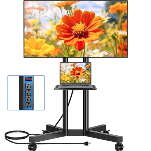 Mobile TV Cart Rolling TV Stand with Power Outlet for 32-75 Inch Screens, view 2