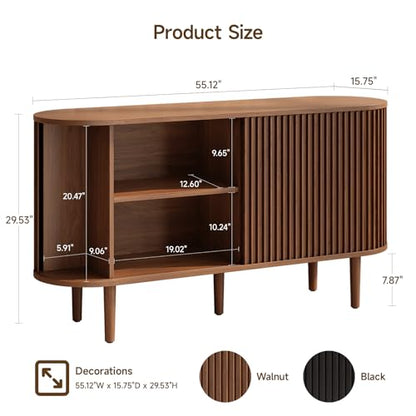 55" Buffet Sideboard Cabinet with 2 Door/Adjustable Shelf, Walnut, view 3