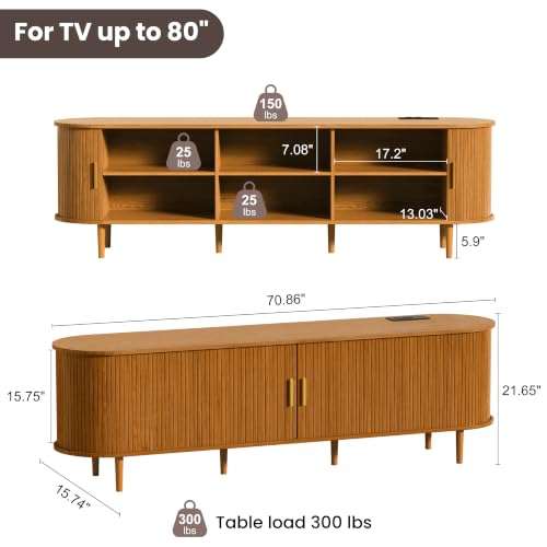 70.8 Inch Mid Century Modern TV Stand with Power Outlet for TVs up to 80 Inch, view 3