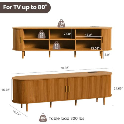 70.8 Inch Mid Century Modern TV Stand with Power Outlet for TVs up to 80 Inch, view 3