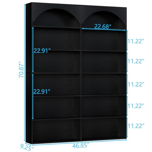 70.8’’ Tall Bookshelf and Bookcase, 7-Tier Double Wide Bookcase Modern Large Open Display Shelves with Curved Baffle for Home Office Living Room (Black)