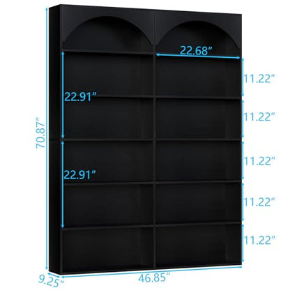 70.8’’ Tall Bookshelf and Bookcase, 7-Tier Double Wide Bookcase Modern Large Open Display Shelves with Curved Baffle for Home Office Living Room (Black)