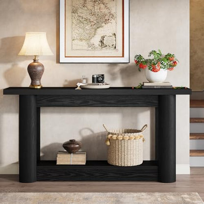 Tribesigns 63-Inch Farmhouse Console Table, Narrow Long Sofa Table Behind The Couch, 2-Tier Storage Entryway Furniture for Hallway, Entrance, Living Room, Black